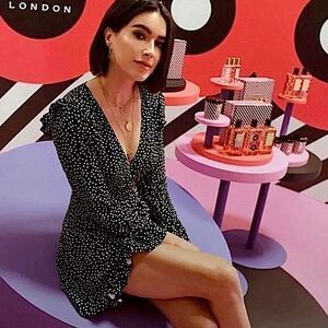 Zara • BLOGGER FAVORITE • Black & White Polka Dot Romper Mini Dress Size XS